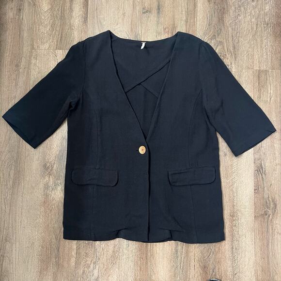 Free People Women's‎ Black Short Sleeves Button Front Blazer Coat Size Small - Picture 8 of 9